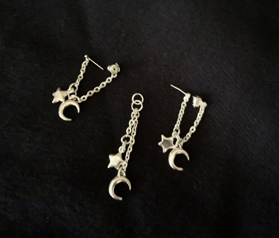 Moon and Star Silver Earrings and Matching Pendan… - image 4