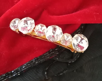 NOT Your Average Gold Hair Clip Vintage Rhinestones Made in France NEVER Worn #21