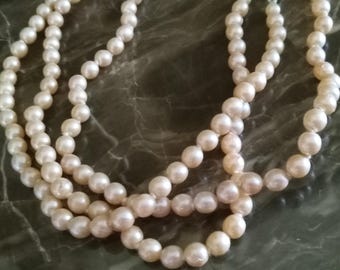 Czech Pearls NEVER WORN VINTAGE Lot of 3 Strands Crystal Embellished Clasp Knotted 18&quot; long Peach Undertones #521