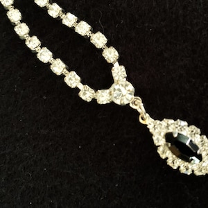Crystal and Black Onyx Marquise Necklace Super Sparkle NEVER WORN #448