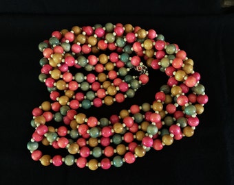 Colorful Wood Beads Set of 3 - 48" per strand - silver clasp Vintage NEVER WORN #373