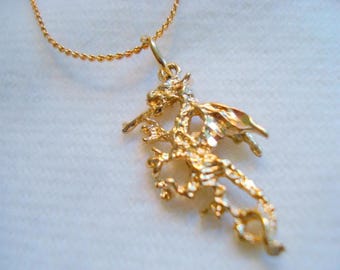 Dragon Charm Pendant Chain Necklace Vintage Gold Plated by my DAD 1980s #170
