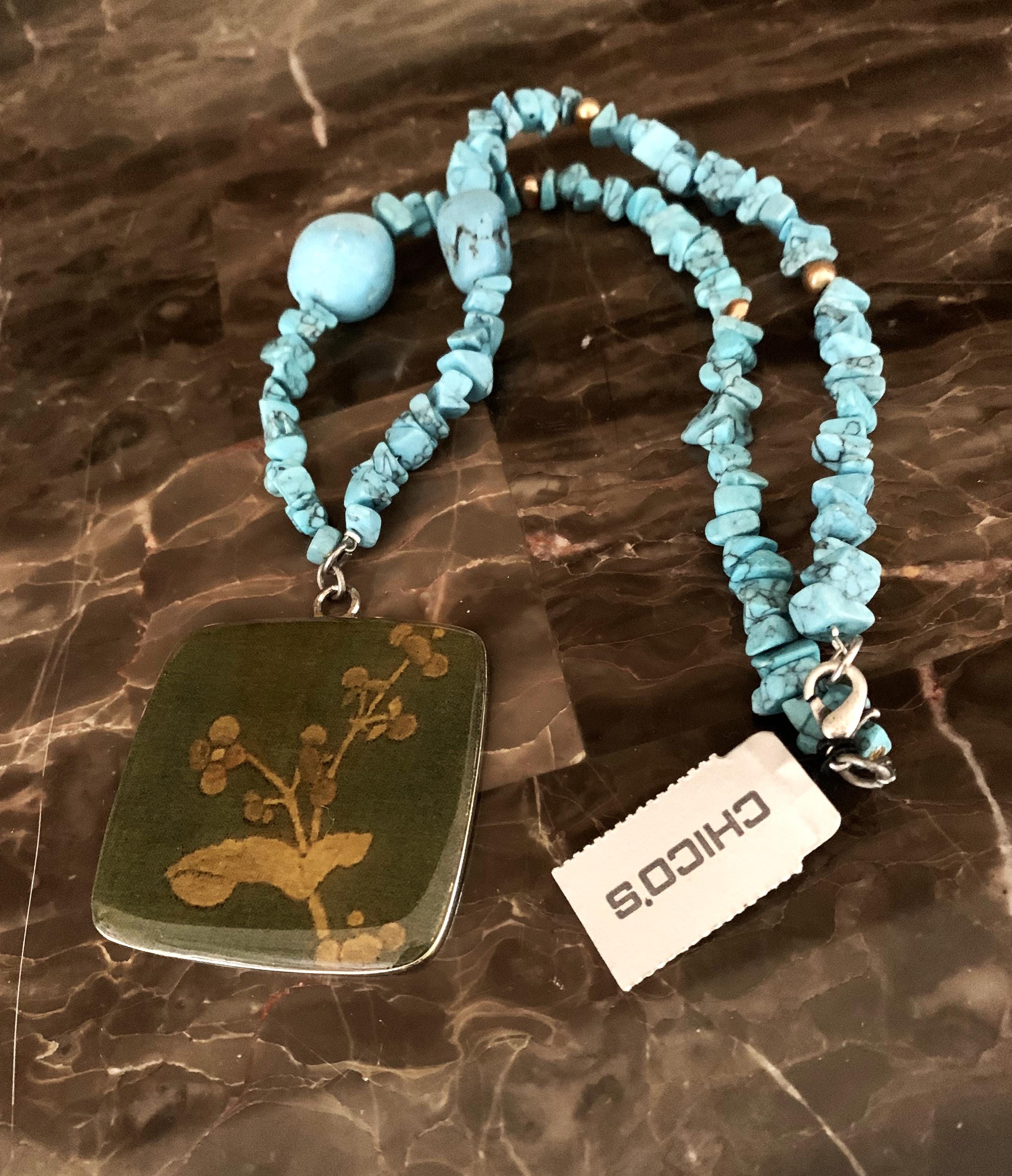 Vintage Chico's Turquoise Necklace W/ Pendant Wildflower Tagged 52