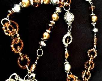 Long Autumn Statement Beaded Necklace ADJUSTABLE NEVER WORN Vintage Silver #430