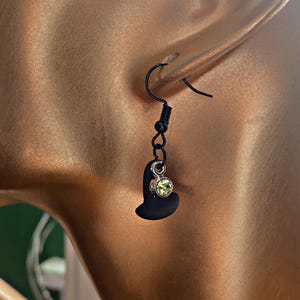 Wicked Witch Earrings - witch hat charm - black earrings - green rhinestone - black - green - Elphaba - Dangle Drop - Wicked