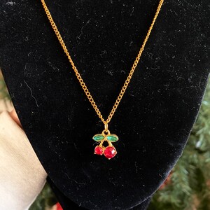 Cherry Necklace, gold plated, gold plated necklace, cherry charm