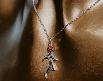 Bat Wing Necklace - Bat Boys - Red Rhinestone - Cassian - ACOTAR  - Silver Necklace - Bookish - Readers