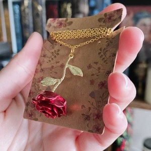 Rose Necklace • Rose Charm • Rose Pendant • Gold Plated • Enchanted