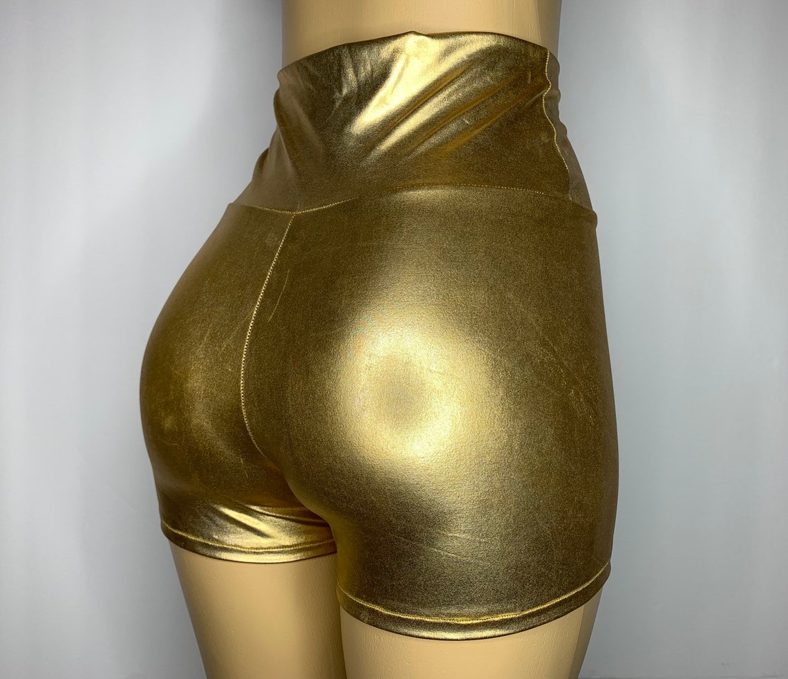High Waist Metallic Gold Shorts Etsy 
