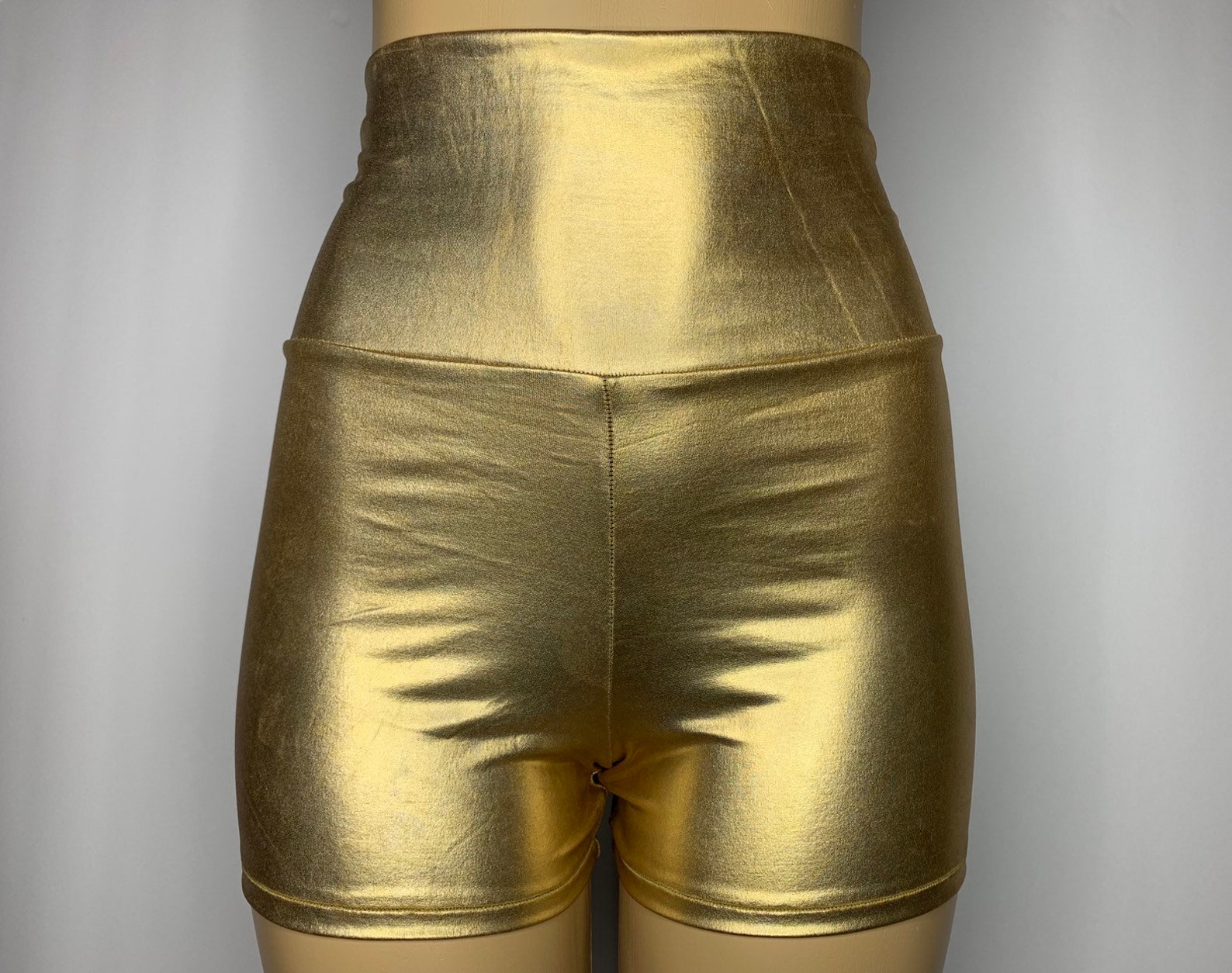 High Waist Metallic Gold Shorts Etsy