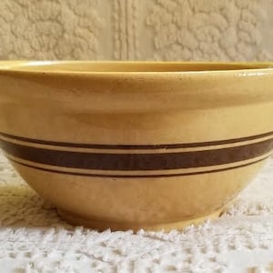 Vintage Yellow Ware Bowl with Brown Stripes
