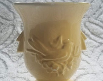 Vintage McCoy Yellow Cardinal with Berries and Leaves Urn Vase