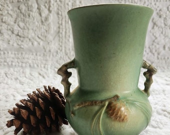 Vintage Roseville Green Vase with Embossed Pincone