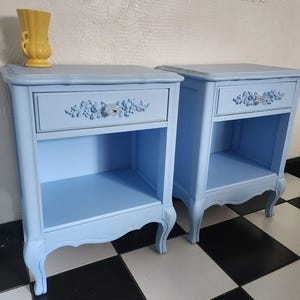 Vintage French Provincial Nightstands in Delphite Blue