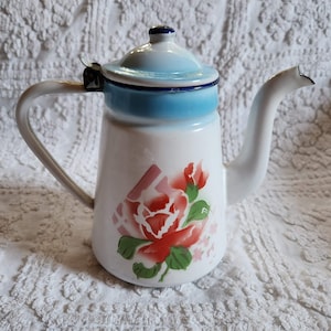 Vintage Enamelware Coffee Pot with Roses