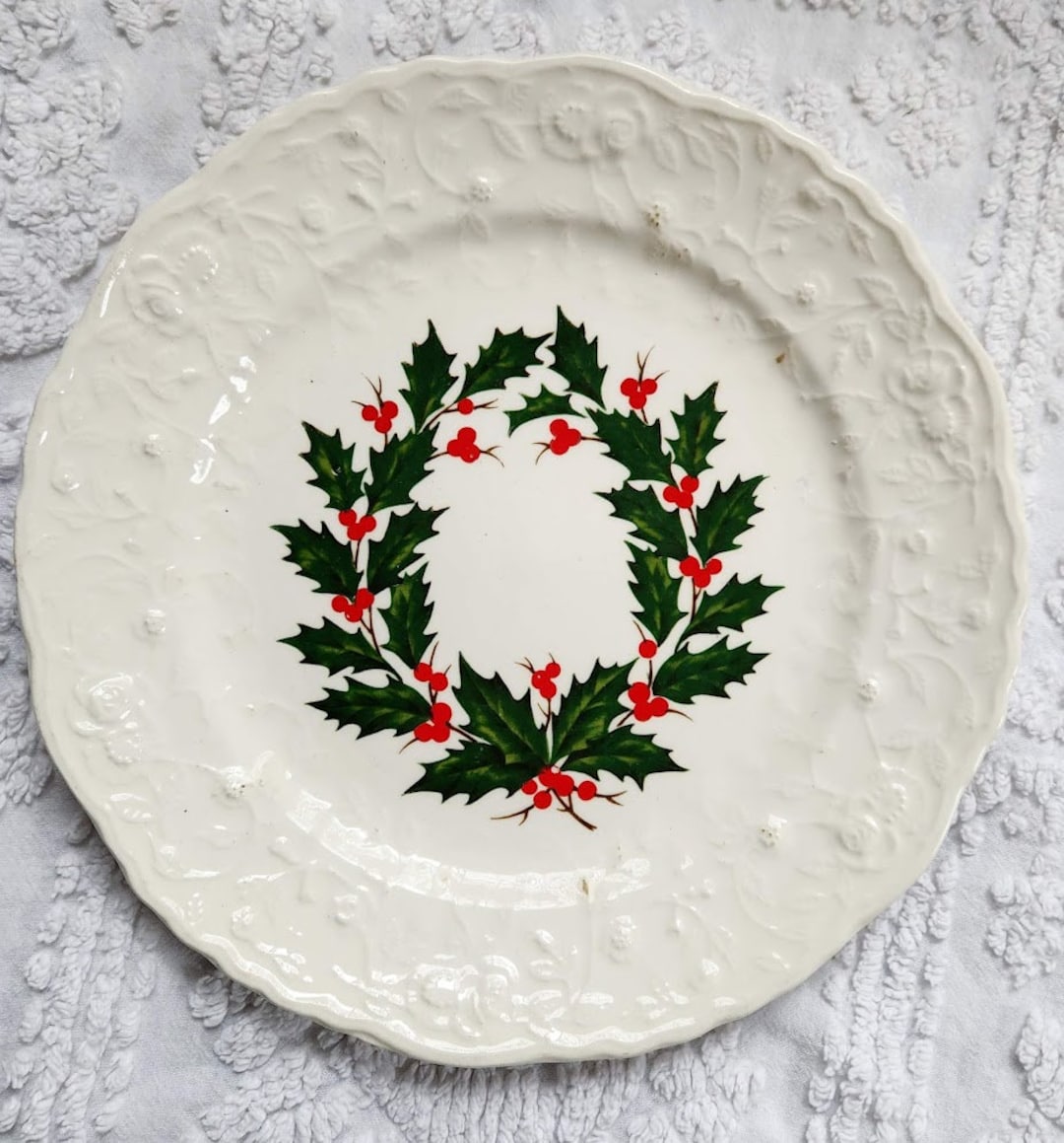 Steubenville Holly Christmas Plate Rose Point Etsy