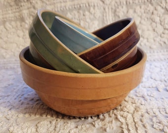 Vintage Stoneware Bowls in Earthtones - Set of 4