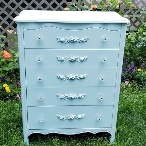 Vintage French Provincial Blue Dresser Etsy