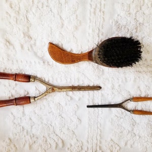 Antique Wood Curling Irons and Brush