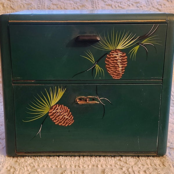 Vintage Ransburg Double Bread Box with Pinecones - RARE