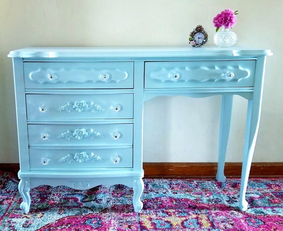 Vintage French Provincial Desk In Faded Aqua Etsy