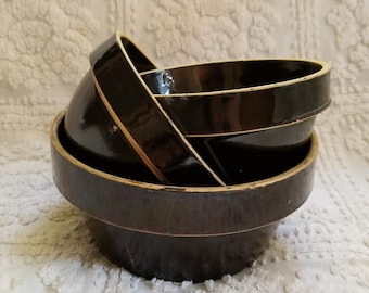 Vintage Stoneware Bowls with Brown Glaze - Set of 3