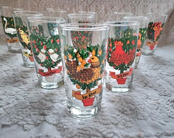 Vintage Anchor Hocking 12 Days of Christmas Glasses - Sold Separately