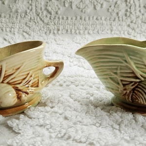 McCoy Green and Brown Pinecone Creamer and Sugar Bowl Set