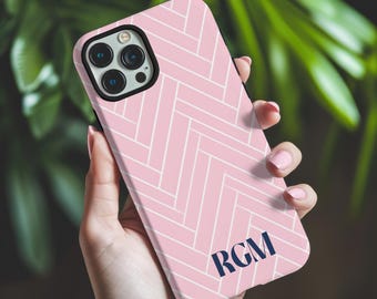 Funda personalizada rosa con monograma, estilo veraniego femenino para iPhone y Samsung.
