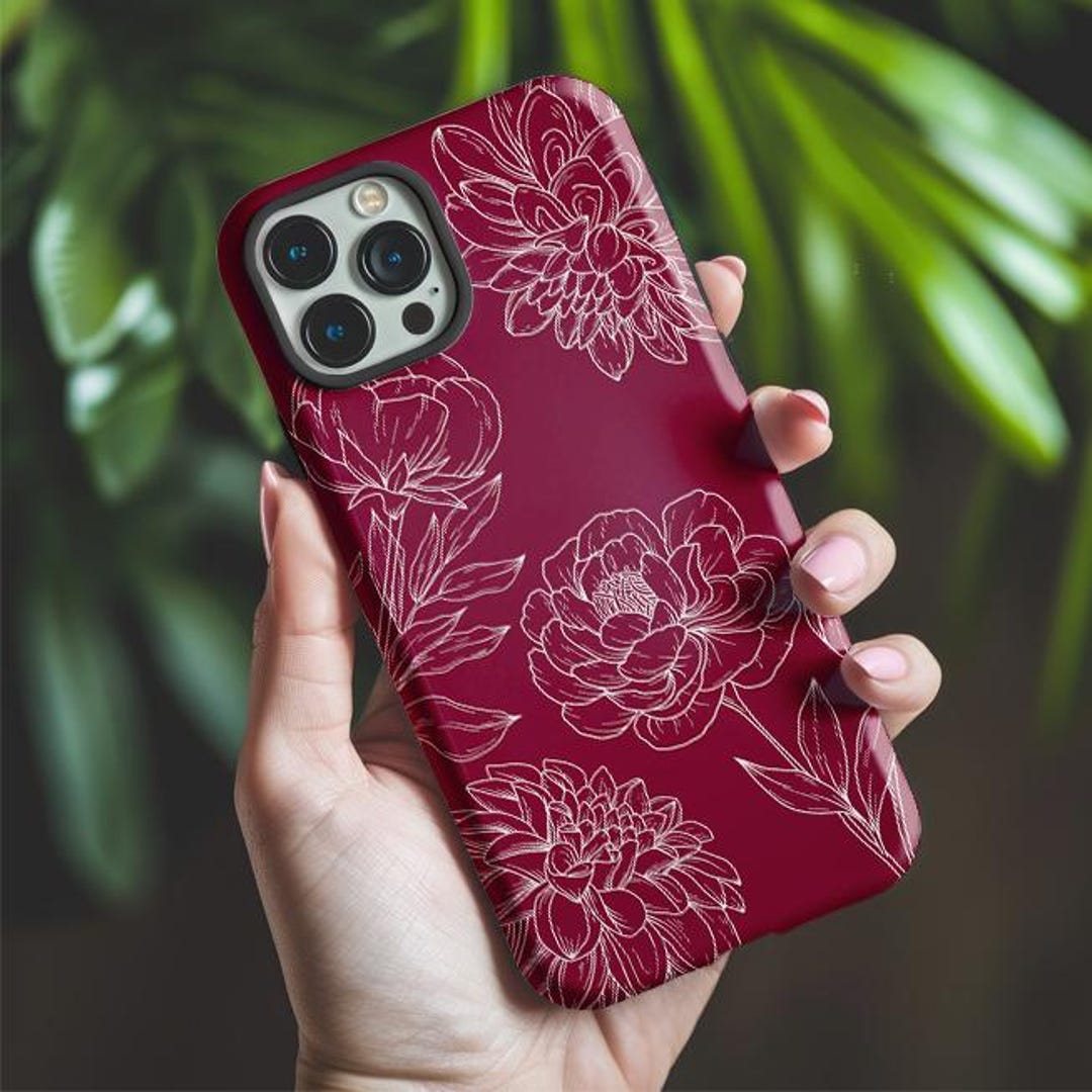 Cherry Red Floral Phone Case, Impact- iPhone and Samsung - Etsy