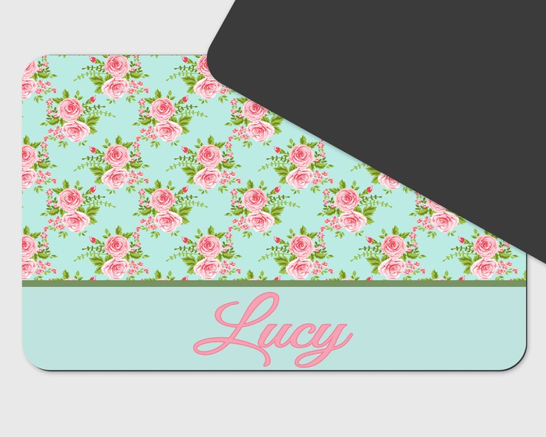 Personalized Pet Bowl Placemat Pink Roses Shabby Chic Custom Dog Cat Name Dish Food Mat Rubber Back Print Pet Accessories Litter Mat