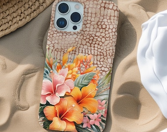 Leopard Print Floral Phone Case: Tropical Hibiscus Beach Cover iPhone 17 Air 17 Pro Max 16 Pro 15 14 Samsung S25 S24 S23 Ultra Plus