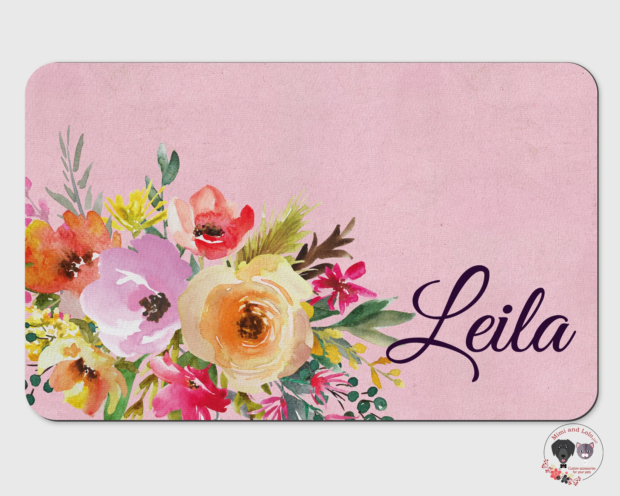 Personalized Pet Bowl Placemat Pink Roses Shabby Chic Custom Etsy