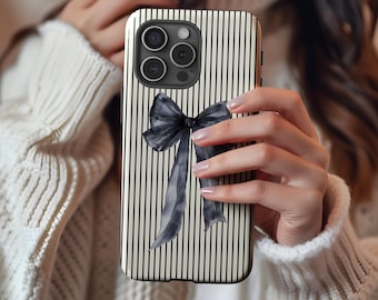Phone Case with Stripes and Bow, Tough Protective Cover for iPhone and Samsung