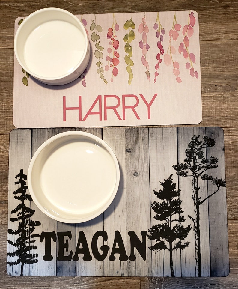 Personalized Pet Bowl Placemat Pink Roses Shabby Chic Custom Dog Cat Name Dish Food Mat Rubber Back Print Pet Accessories Litter Mat
