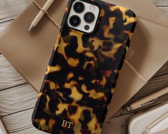 Spersonalizowane etui na telefon z skorupy żółwia, odporne na uderzenia, z niestandardowym monogramem do iPhone'a i Samsunga