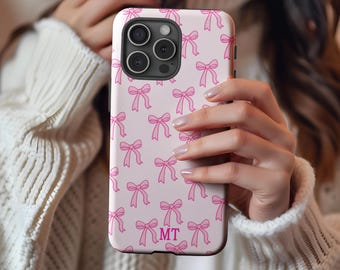 Personalized Pink Bow Phone Case – Custom Monogram Tough iPhone Case