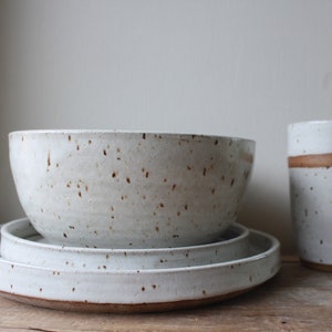Handmade Ceramic Dinnerware Set with Plates, Bowl, and Tumbler by KJ Pottery