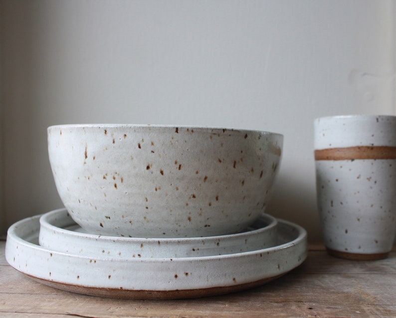 Handmade Ceramic Dinnerware Set with Plates, Bowl, and Tumbler by KJ Pottery