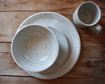 Dinnerware Set - Four Piece Set - Dinner Plate - Salad Plate -Cereal Bowl - Mug - KJ Pottery