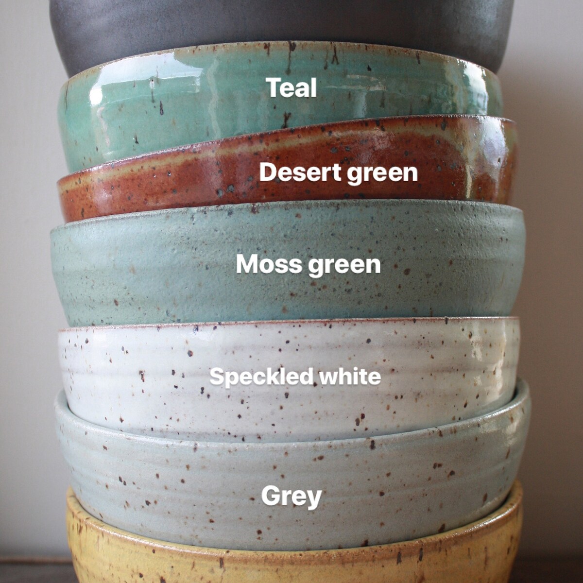 Handmade Ceramic Large Serving Bowl by KJ Pottery - Moss Green and Raw Rim