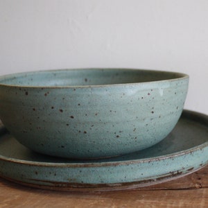 Handmade Ceramic Dinnerware Set - Dinner Plate & Ramen Bowl by KJ Pottery