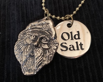 Old Salt Pendant Necklace with Tag - Solid Bronze