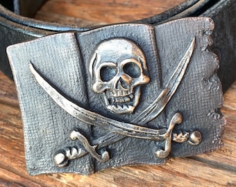 Pirate Flag - Jolly Roger Belt Buckle - Sculptured