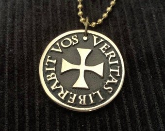 Templar Cross Veritas Liberabit Vos Necklace-Pendant