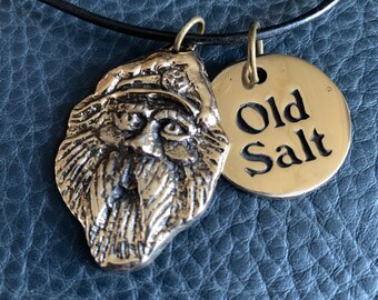 Old Salt Pendant Necklace with Tag - Solid Bronze