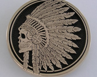 Indian Skull Headdress Belt Buckle