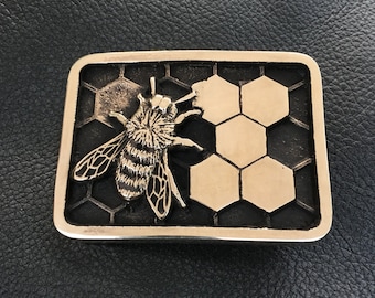 Beekeeper Belt Buckle - Bee Honeycomb