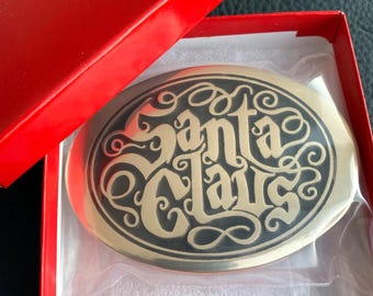 Santa Claus Brass Belt Buckle - Fits 1-3/4" Belt