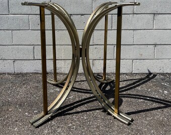 Dining Table Base Mid Century Modern Dinette Kitchen Hollywood Regency Danish Brass Gold FInish Metal Milo Baughman Style Retro Vintage